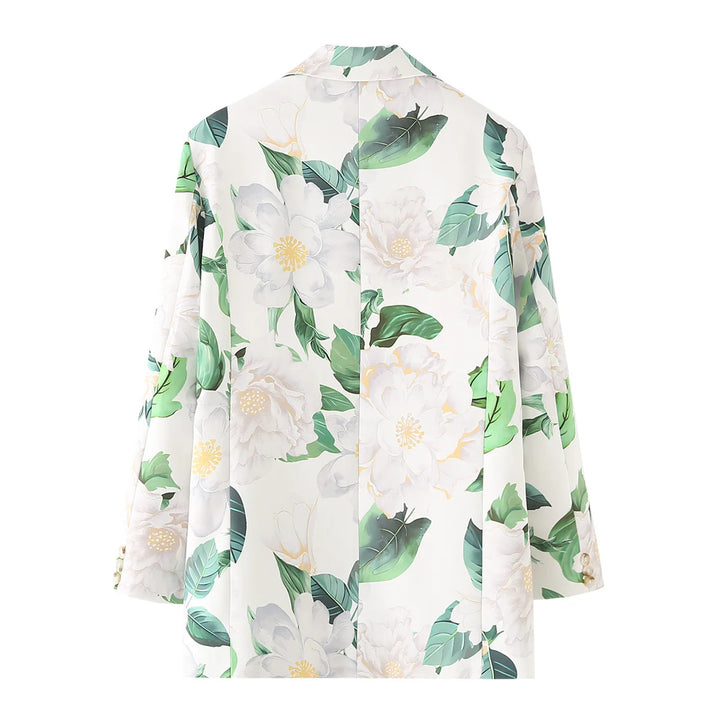 Damen nan floral bedruckter Longblazer mit Reverskragen und Leistentaschen Drune