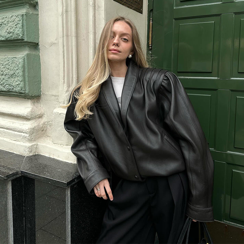 Damen Oversized Lederblazer Drune