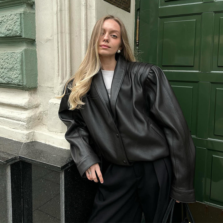 Damen Oversized Lederblazer Drune