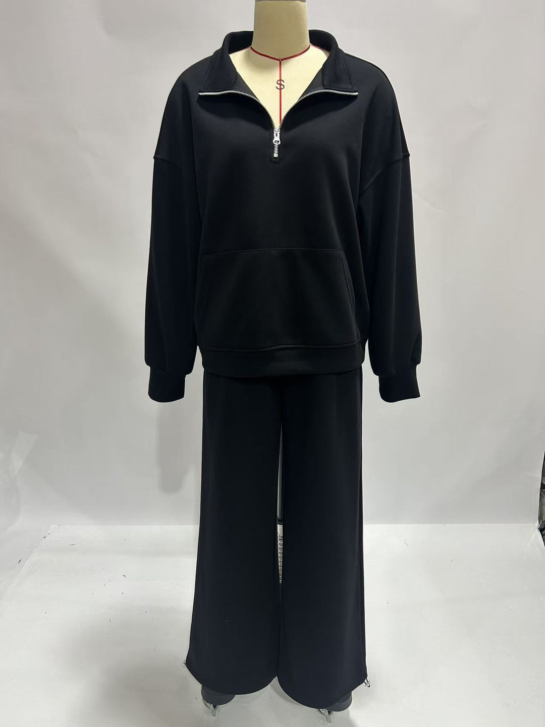 Damen Bequeme und elegante Langarm-Pullover mit Reißverschluss und weiten Jogginghose Drune