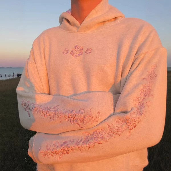 Damen Kapuzenpullover mit floralem Stickereien und bedrucktem Kapuzenfutter Drune