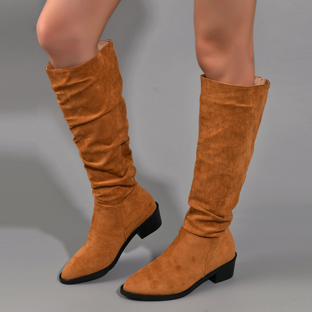Damen modische Overknee-Stiefel aus weichem Wildleder Drune