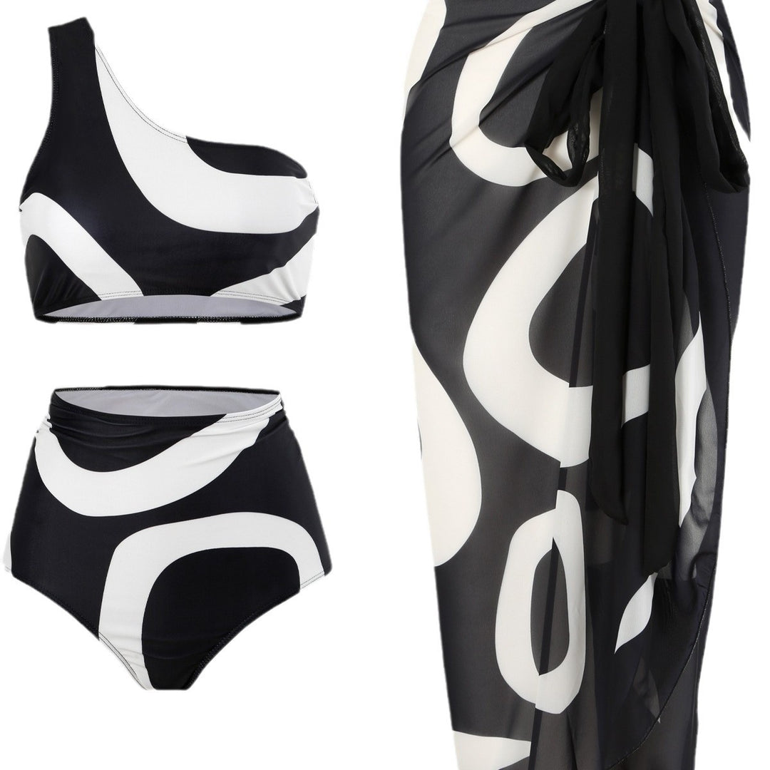 Damen Bikiniset mit asymmetrischem Oberteil und eleganter Wickel-Rock Drune