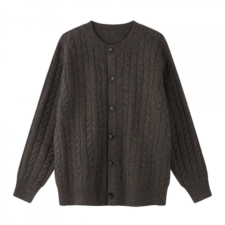 Damen Grobgestrickter Zopf-Strick-Cardigan mit Knopfleiste und Rundhals Drune