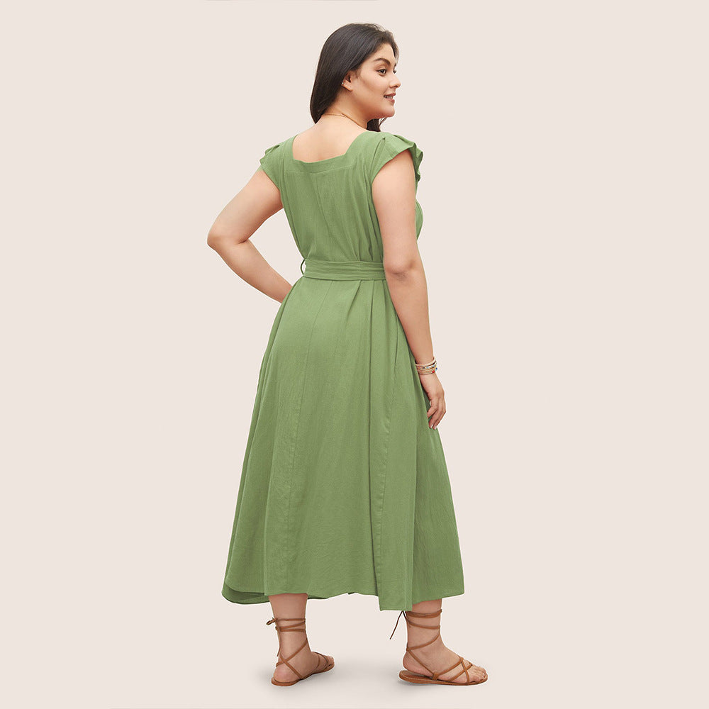 Damen Maxikleid mit fließendem Rock und dekorativen Rüschendetails Drune