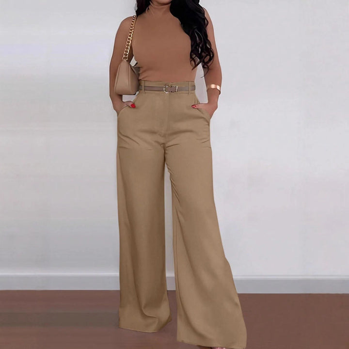 Damen Weitgeschnittene Elegante Anzughose mit Gürtel Drune