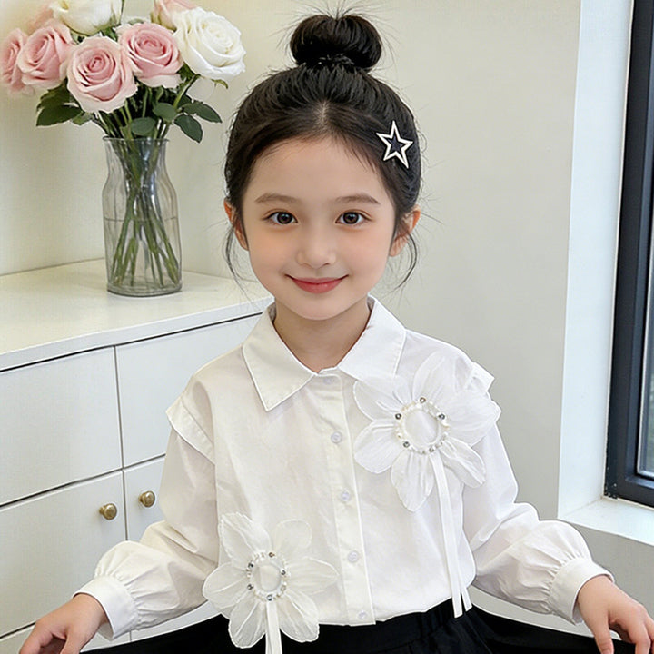 Mädchen Bluse mit floralen Applikationen und eleganten Rüschendetails Drune