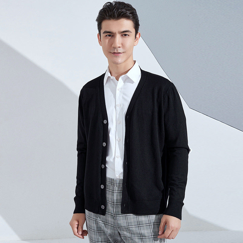 Herren Leichter Feinstrick-Cardigan mit V‑Ausschnitt und Business‑Silhouette Drune