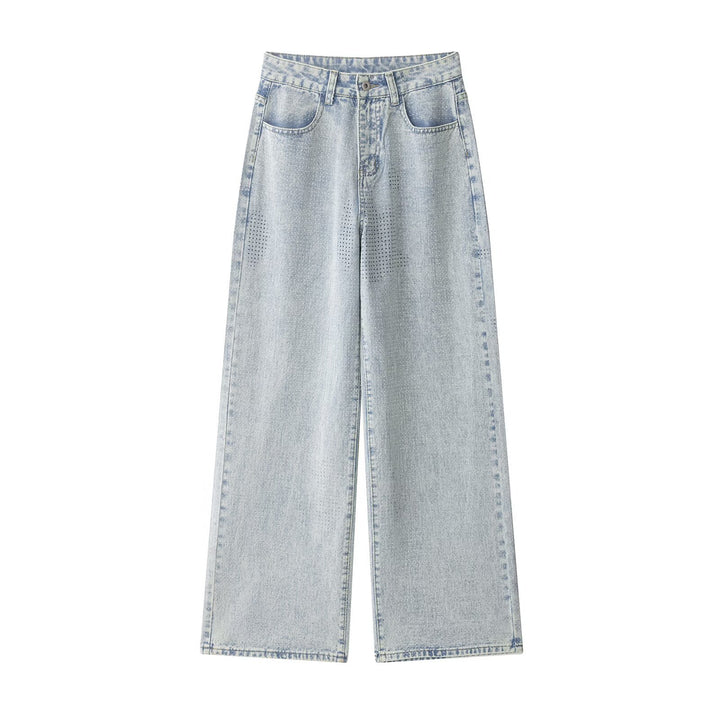 Damen Weite hochtaillierte Jeans mit weitem Bein und mikroperforiertem Muster Drune