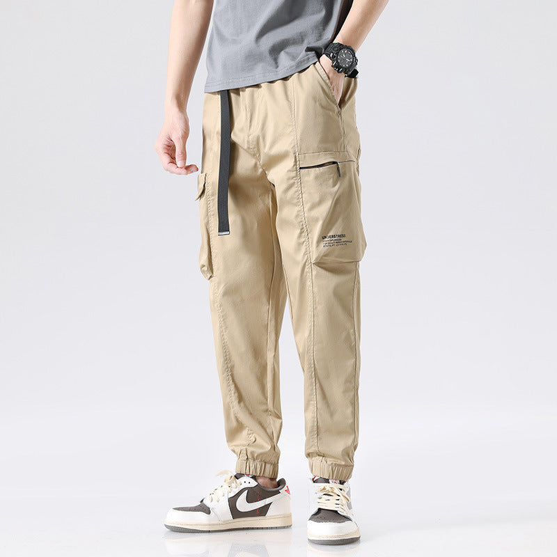 Herren Leichte Utility-Cargohose im Joggerstil mit integriertem Gürtelband und Reißverschlusstaschen Drune