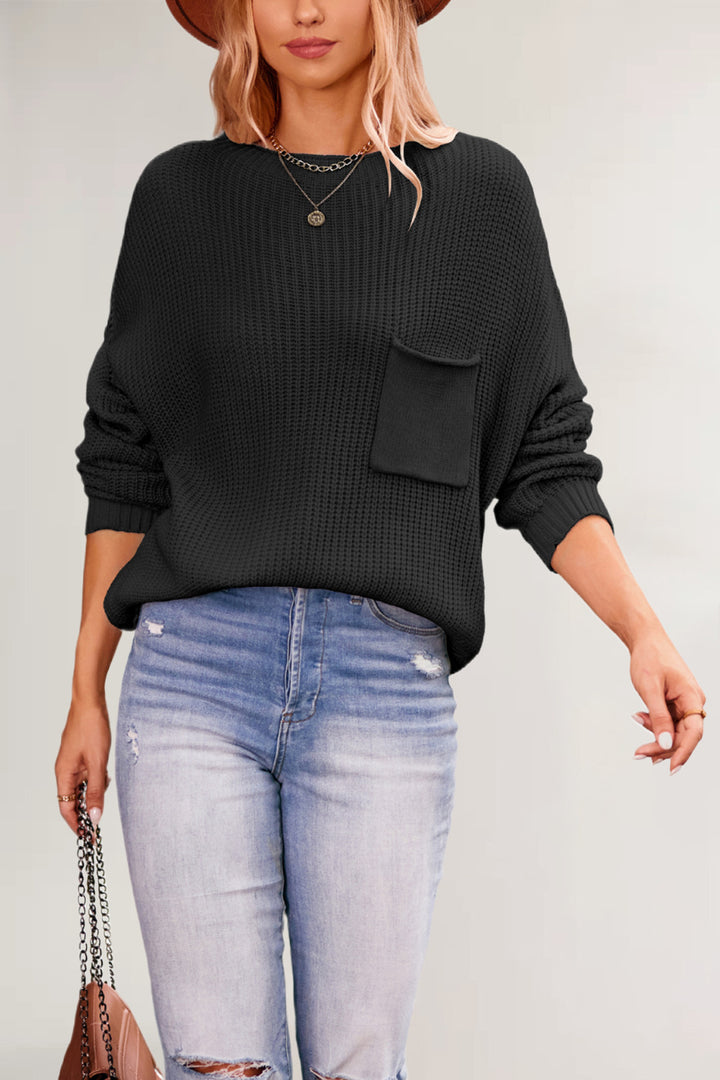Damen lässiger Strickpullover mit Brusttasche Drune