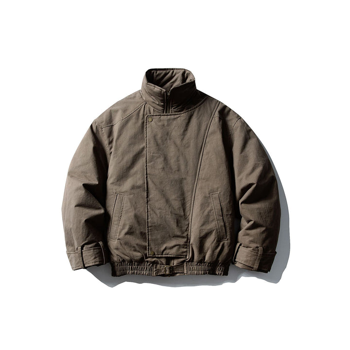 Herren Voluminöser Stehkragen-Bomber mit asymmetrischer Frontpatte und Taillen-Buckle Drune