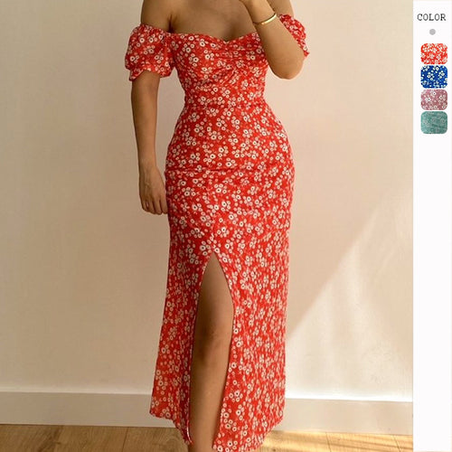 Damen Maxikleid mit schulterfreiem Design und floralem Print Drune