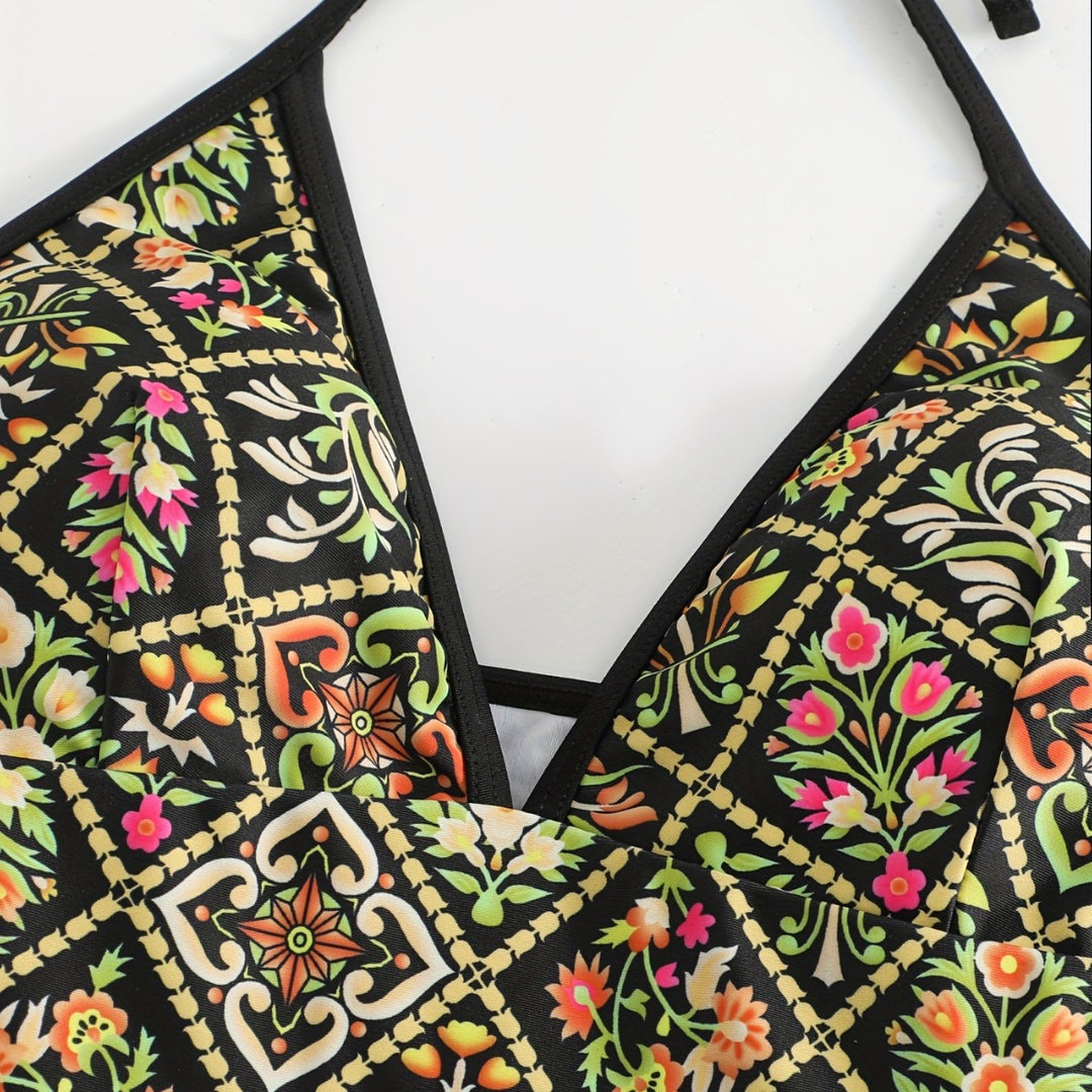 Damen Einteiliger Badeanzug mit modischem floralem Design Drune