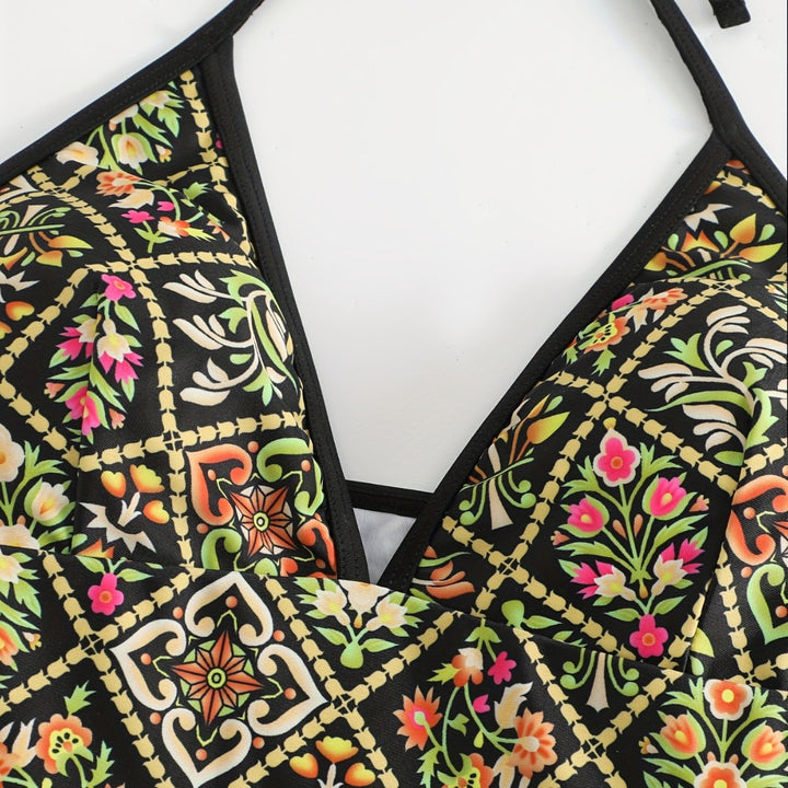 Damen Einteiliger Badeanzug mit modischem floralem Design Drune
