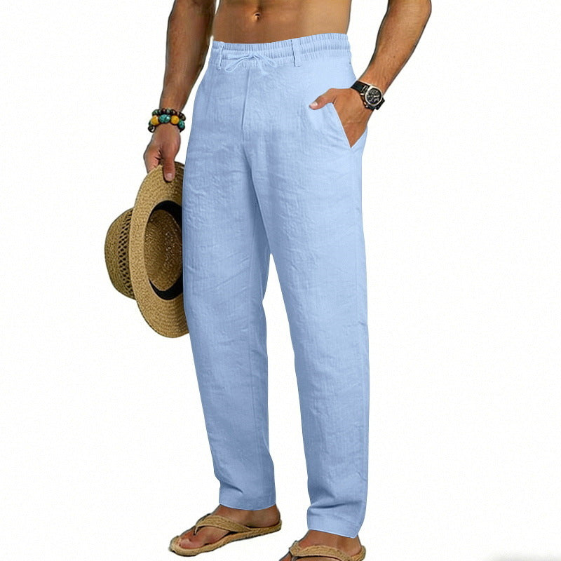 Herren nan luftige Leinen-Relaxhose mit elastischem Komfortbund und geradem Bein Drune