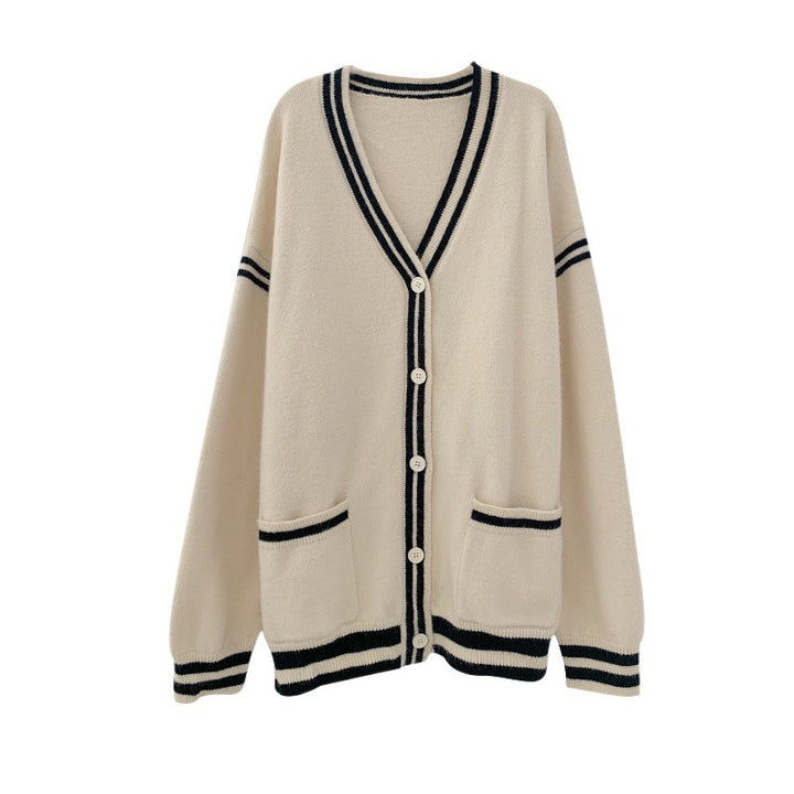 Damen bequeme Strickjacke mit lässigem Schnitt und dekorativem Streifen Drune