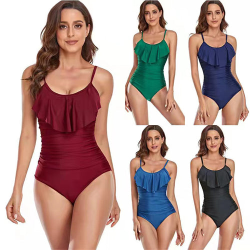 Damen Eleganter Einteiler Badeanzug mit Rüschen und figurformendem Design Drune