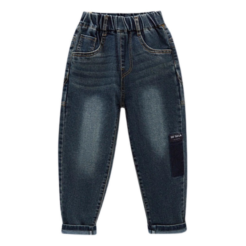 Unisex modische Denim-Hose mit elastischem Bund und großen Taschen Drune