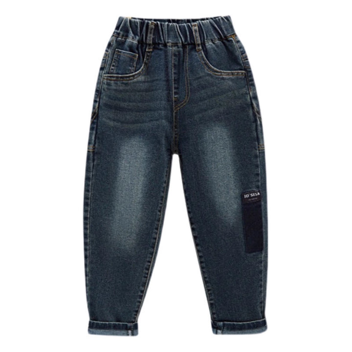 Unisex modische Denim-Hose mit elastischem Bund und großen Taschen Drune