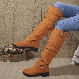 Damen Overknee-Stiefel aus weichem Wildleder mit dekorativem Schnallen-Detail Drune