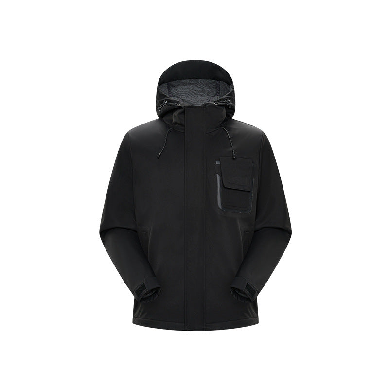 Herren Technische Funktionsjacke mit Kapuze, wasserabweisendem Softshell und Brustklappen-Tasche Drune