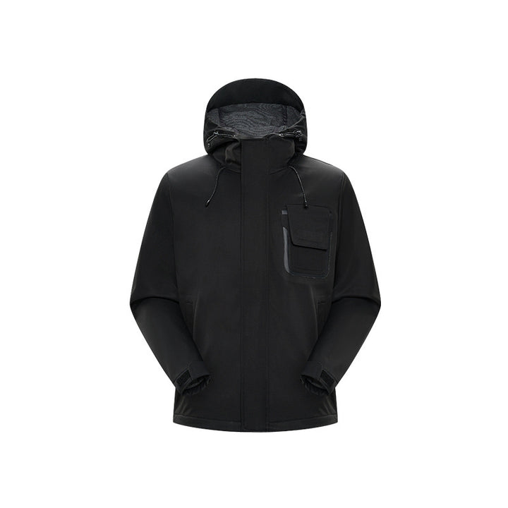 Herren Technische Funktionsjacke mit Kapuze, wasserabweisendem Softshell und Brustklappen-Tasche Drune
