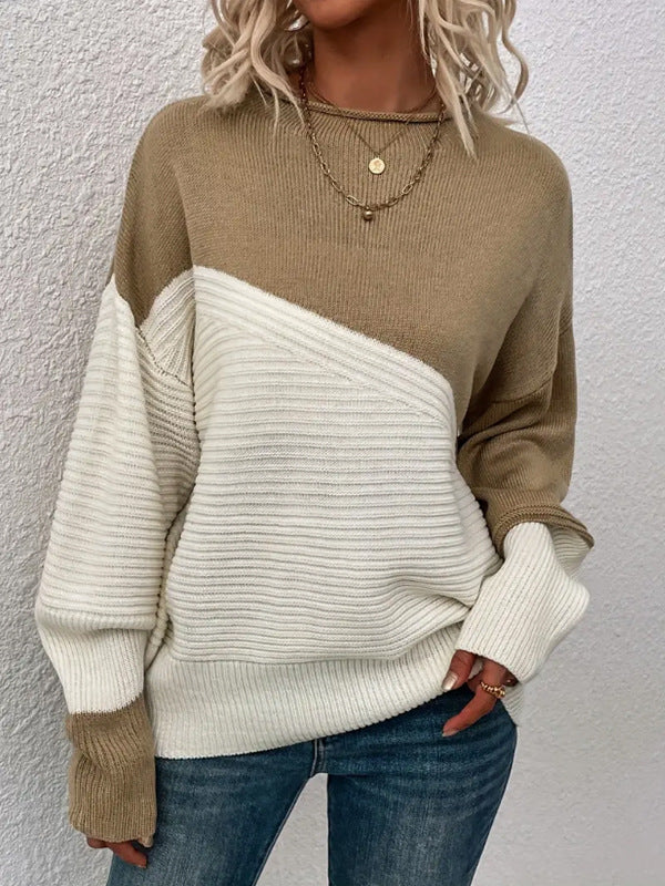 Damen Grobstrickpullover mit modernem Farbblock-Design und lockerer Passform Drune