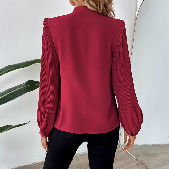 Damen Elegante Chiffon-Bluse mit Schleifenkragen und Plissee-Ärmeln Drune