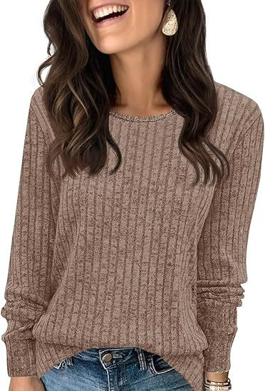 Damen Strukturierter Rippstrick-Pullover mit Rundhalsausschnitt, legerer Silhouette und weichen Bündchen Drune