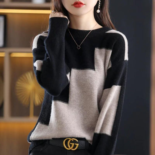 Damen Gemusterter Strickpullover mit geometrischem Design Drune