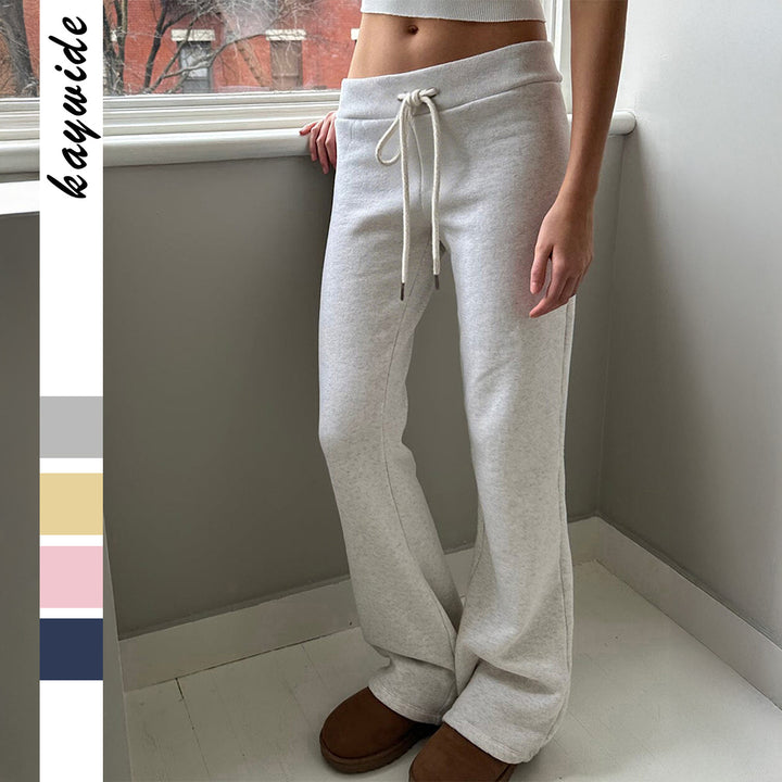Damen nan Hochbund Loungehose mit Kordelzug, ausgestelltem Bein und weichem Sweatmaterial Drune