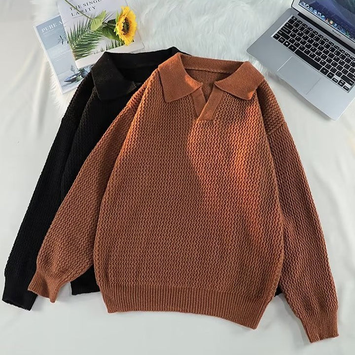 Herren Modischer Grobstrickpullover mit V-Ausschnitt und Schulterüberschuss Drune