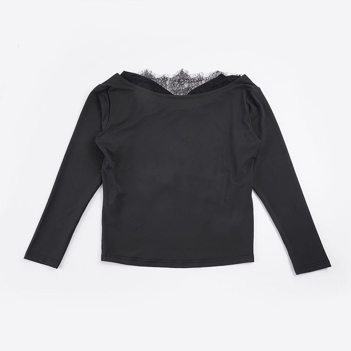 Damen Drapiertes Langarm-Top mit tiefem Wasserfall-Rücken und feinem Spitzen-Backpanel Drune