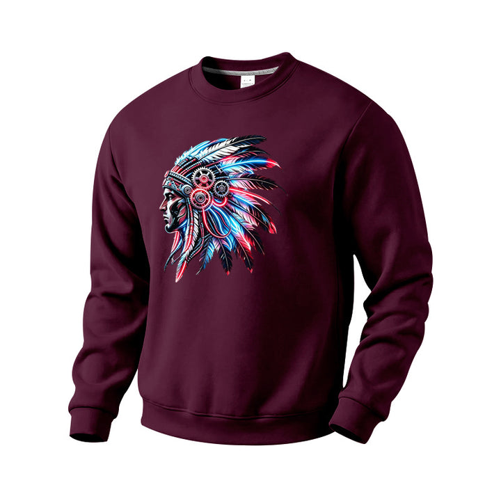 Herren Sweatshirt mit detailreichem Federschmuck-Print Drune
