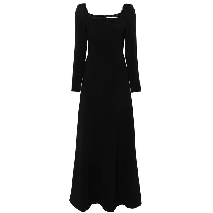Damen Maxilanges Abendkleid im minimalistischen A-Linien-Schnitt mit quadratischem Ausschnitt und langen Ärmeln Drune