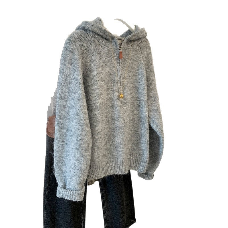 Damen Kuscheliger Hoodie mit halbem Reißverschluss und Kängurutasche Drune