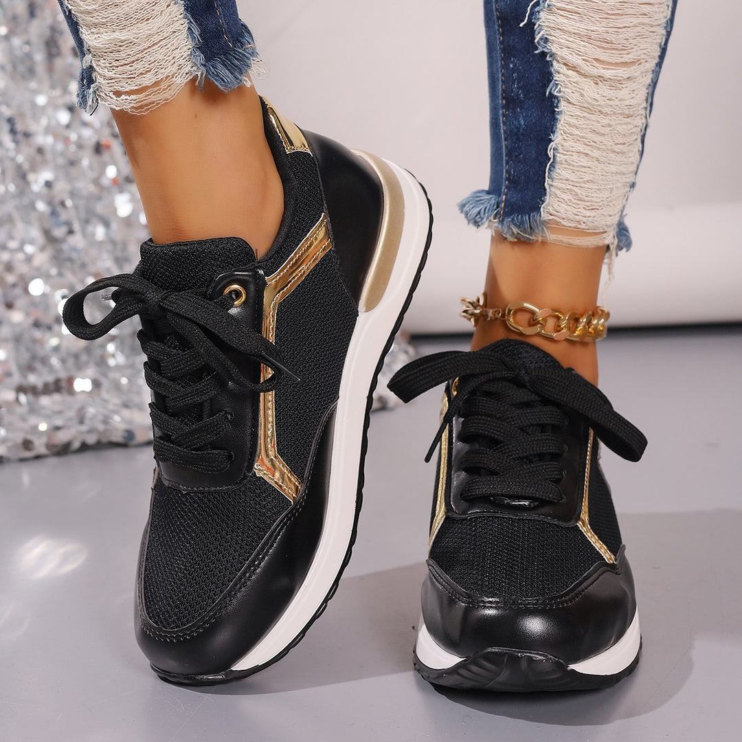 Damen Sportliche Sneakers mit modischem Goldakzent und atmungsaktiver Mesh-Oberfläche Drune