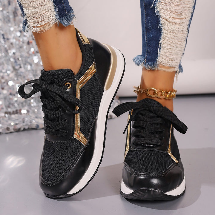 Damen Sportliche Sneakers mit modischem Goldakzent und atmungsaktiver Mesh-Oberfläche Drune