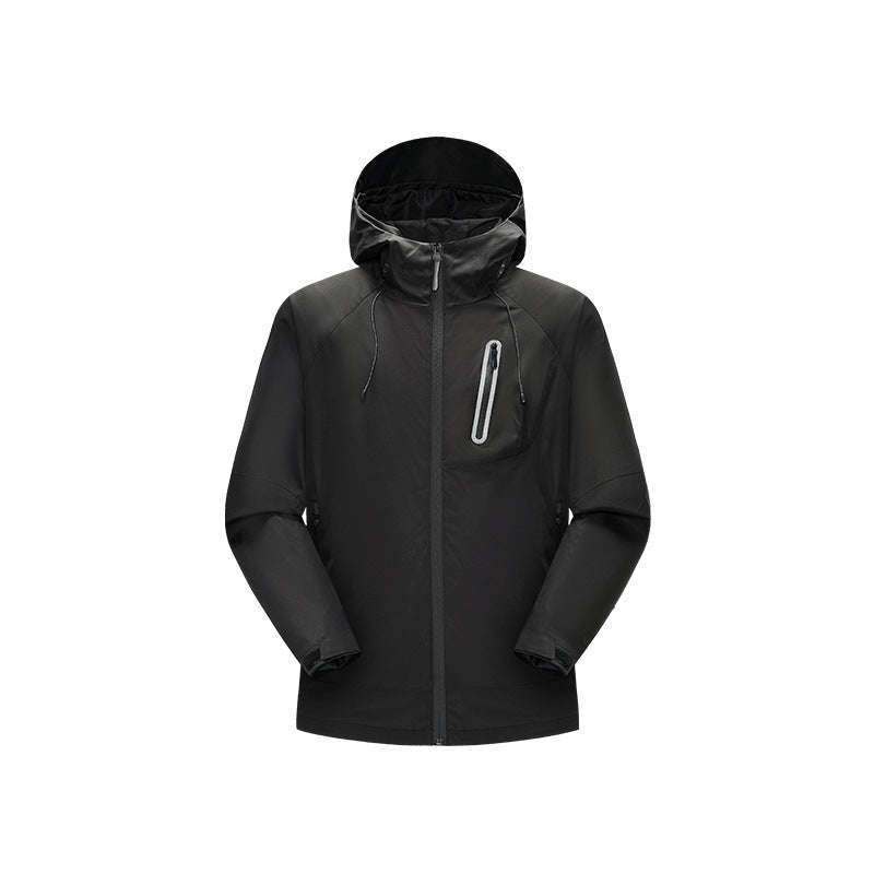 Herren Wasserdichte Softshell-Regenjacke mit verstellbarer Kapuze und Brustreißverschluss Drune