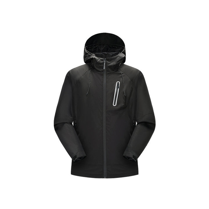 Herren Wasserdichte Softshell-Regenjacke mit verstellbarer Kapuze und Brustreißverschluss Drune