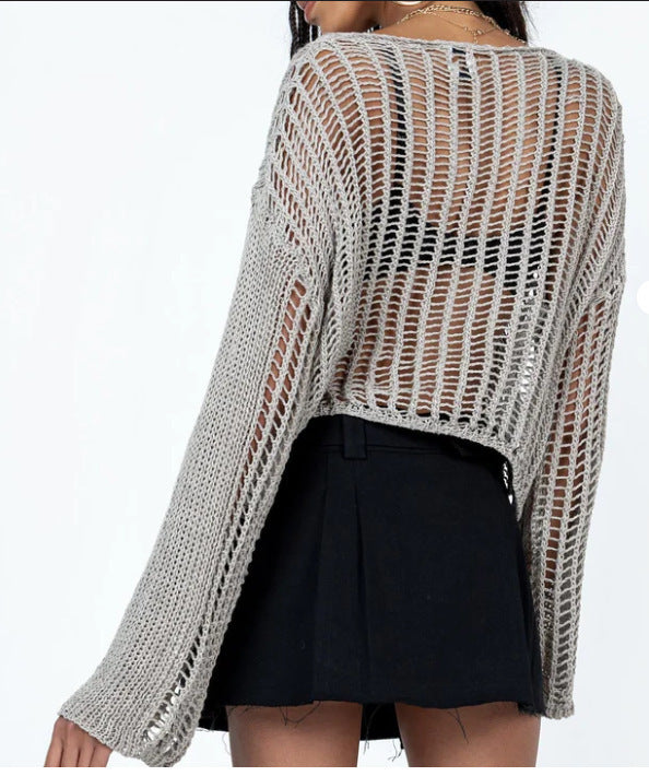 Damen Cropped Open Knit Pullover Drune