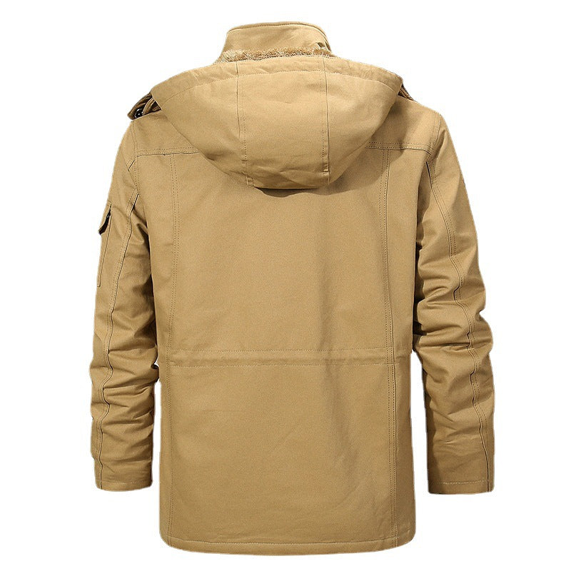 Herren Canvas-Fieldparka mit herausnehmbarer Teddy-Innenjacke, Kordelzug und Mehrfach-Taschen Drune