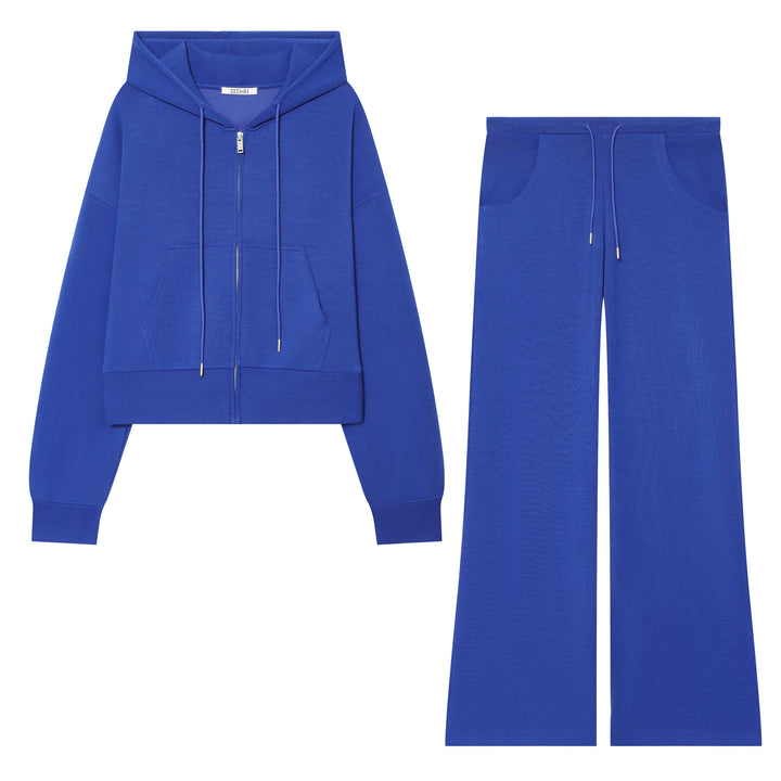 Damen Cropped Sweatjacke mit Metallreißverschluss, Kängurutasche und oversized Kapuze Drune
