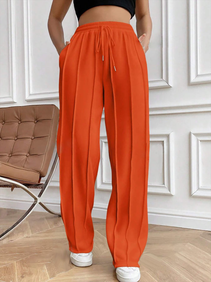 Damen Weite High-Waist Plissee-Hose mit Tunnelzug und markanter Bügelfalte Drune