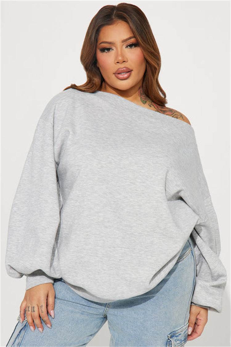 Damen oversized Sweatshirt mit asymmetrischem Ausschnitt und ballonförmigen Ärmeln Drune