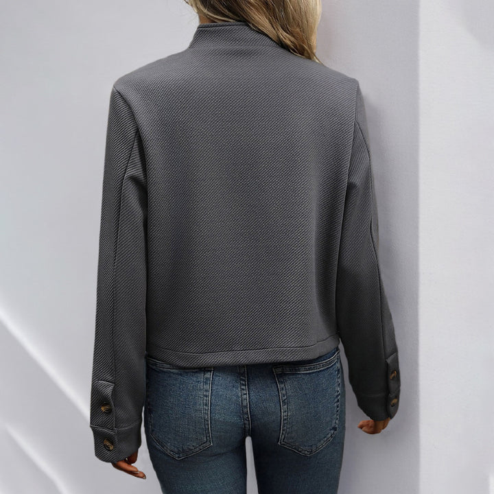 Damen Modische Kurzjacke mit Hochkragen und Knöpfen Drune