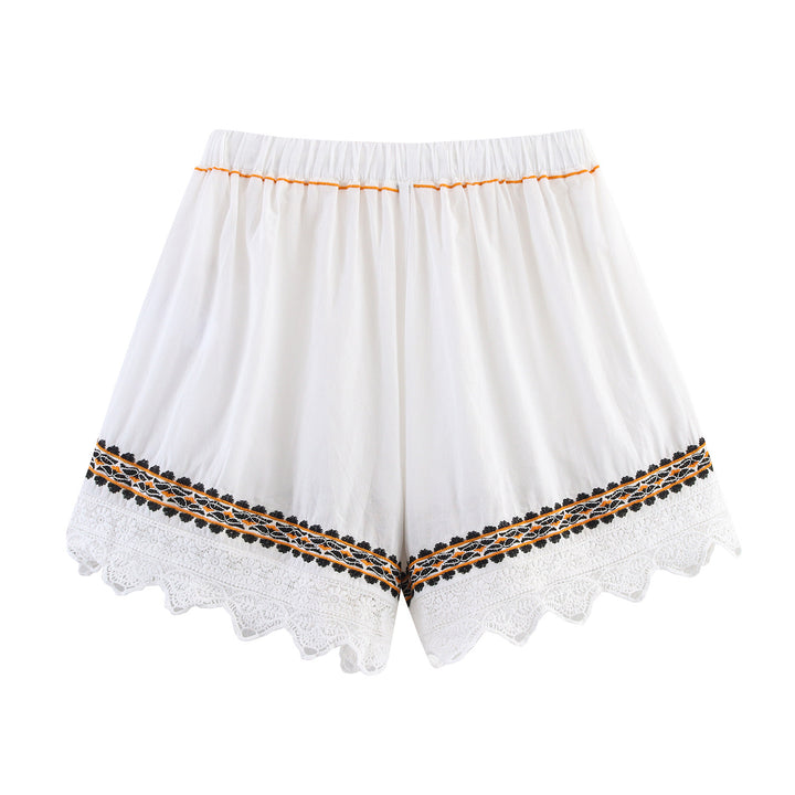 Damen Bestickte Boho-Bluse mit weiten Glockenärmeln und Spitzensaum Drune