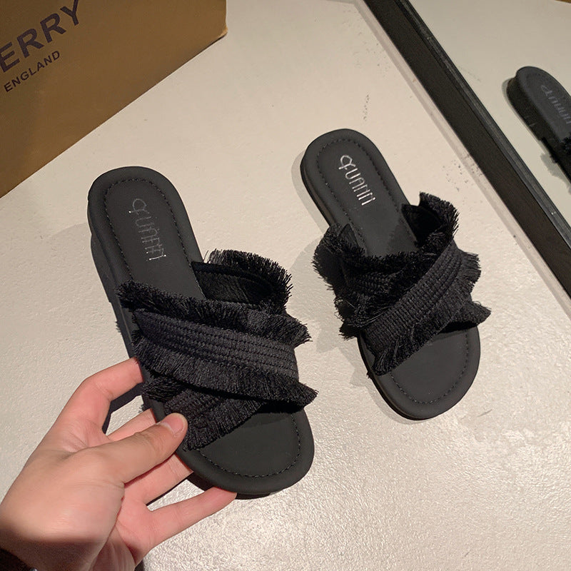 Damen Pantolette mit fransigem Design und softer Innensohle Drune