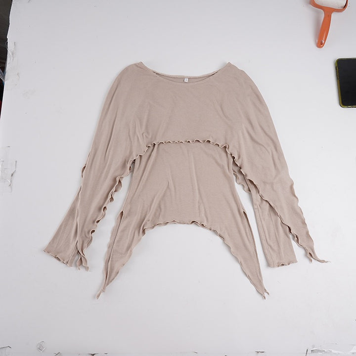 Damen Lagen-Top mit asymmetrischem Zipfelsaum, Cut-Out-Detail und welligem Saum Drune